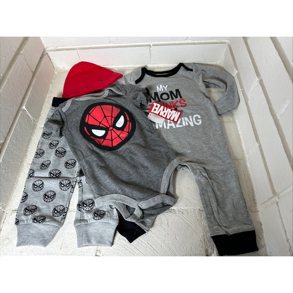 4 Piece Baby Boy Marvel Spider-Man Set- Black Red And Grey- 12 Month
